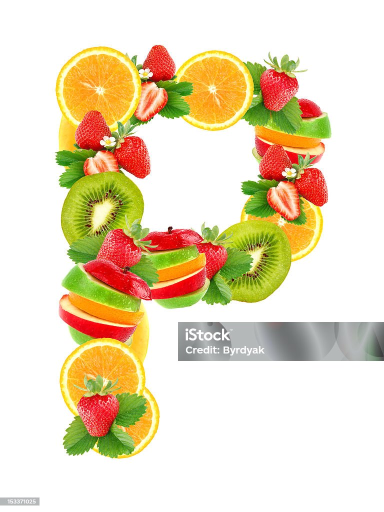 Lettera P con frutta - Foto stock royalty-free di Alfabeto