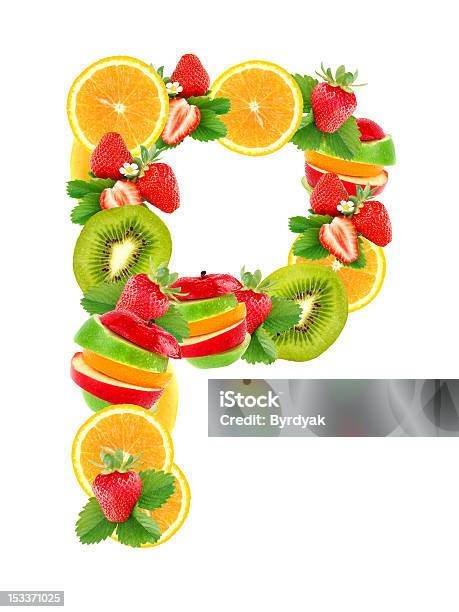 Lettera P Con Frutta - Fotografie stock e altre immagini di Alfabeto - Alfabeto, Alimentazione sana, Arancia