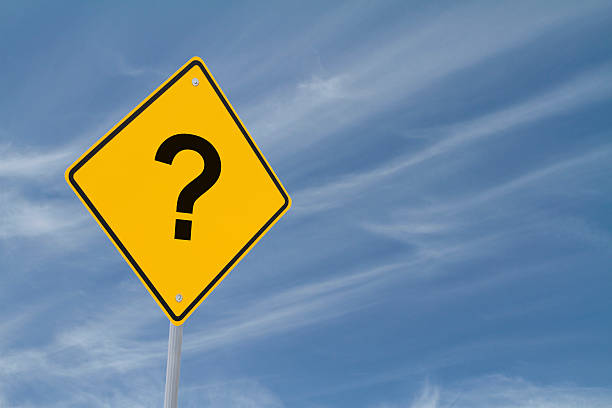 istock Road sign with a question mark on a blue sky background 153372020