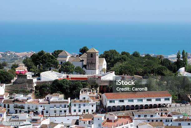 View Of Town With Sea To Rear Mijas Spain Stock Photo - Download Image Now - Mijas, Church of the Immaculate Conception - Mijas, Cityscape