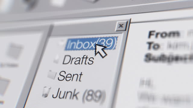 E-mail inbox on an old computer, receiving emails