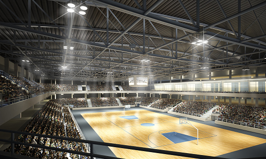 3d rendering of a Sports arena with basketball field