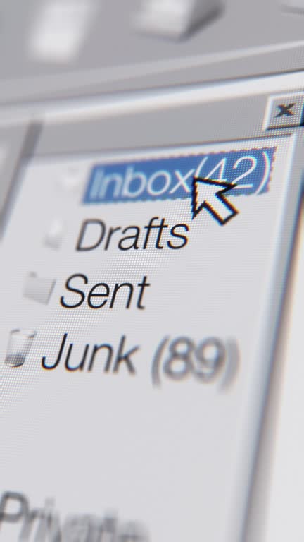 E-mail inbox on an old computer, receiving emails