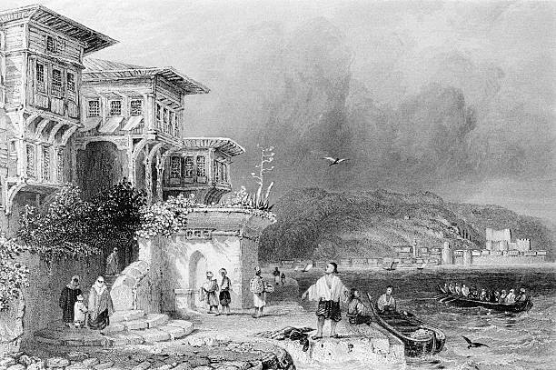 Engraved image - istanbul Bosphorus Engraved image - istanbul Bosphorus 1838. istanbul photos stock illustrations