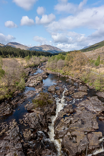 waterfalls on the river orchy in scotland elevated view summer day
