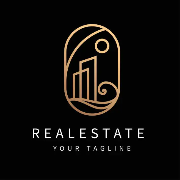 Vector illustration of Real estate gold logo template design abstract golden city building logo creative design, business real estate logo concept, elegant apartment vector template