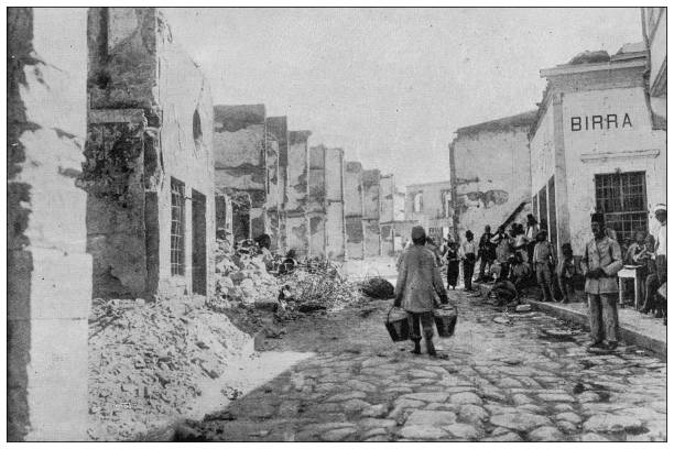 istock Antique image from British magazine: Conflict in Crete, Herakleion main street after the fire 1533793581