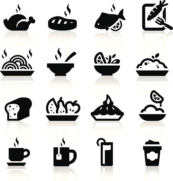 Food and Drink icons set Elegant series simplified but well drawn Icons, smooth corners no hard edges unless it’s required,  meat silhouettes stock illustrations