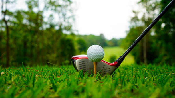 golf ball and golf club in beautiful golf course at thailand. - golf golf course sunrise morning imagens e fotografias de stock