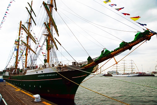 Hartlepool, United Kingdom – July 08, 2023: A big boat is docked in a port, alongside various other vessels in the harbor