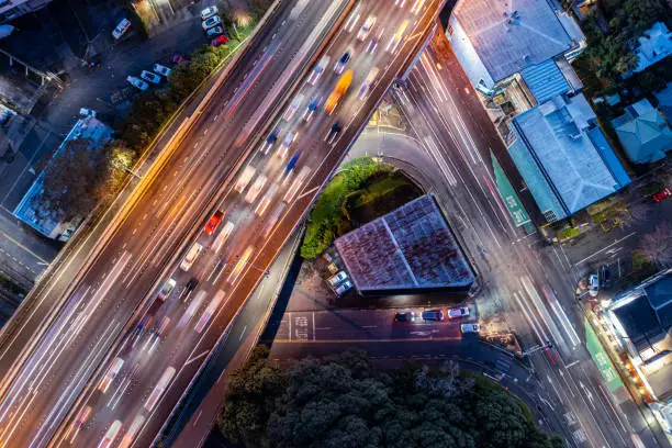 An elevated motorway with much traffic in Newmarket