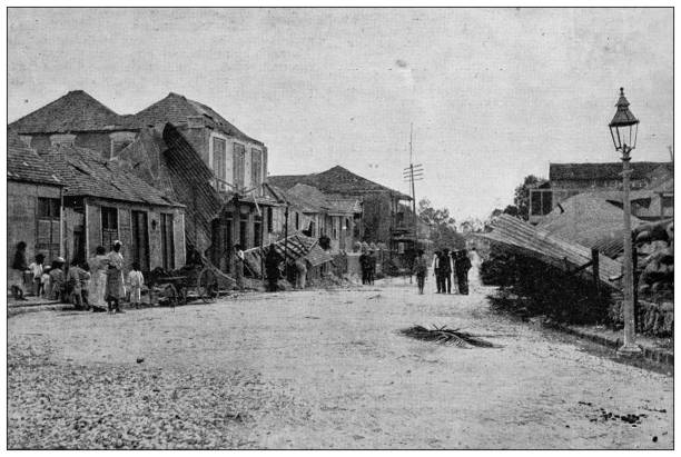 istock Antique image from British magazine: West Indies, Railway Station in Barbados, Wrecked by the storm 1533810582