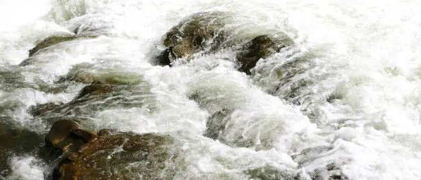 Photo of Streams of water of a mountain river on the stones.