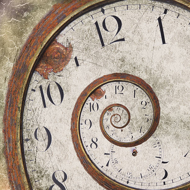 istock Hand drawn brown clock spiraling into center 153381623