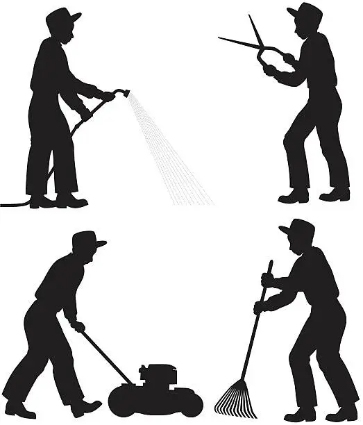 Vector illustration of Yard Work Silhouettes