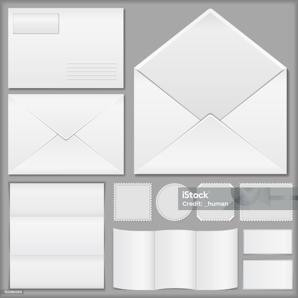 Envelopes com papel e selos postais - Royalty-free Aberto arte vetorial