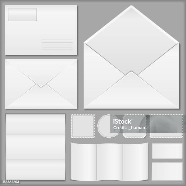 Envelopes Com Papel E Selos Postais - Arte vetorial de stock e mais imagens de Aberto - Aberto, Branco, Brochura