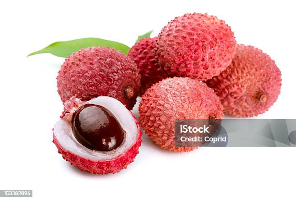 Whole Lychee Fruits And One In Half Stock Photo - Download Image Now - Lychee, Studio Shot, Asia