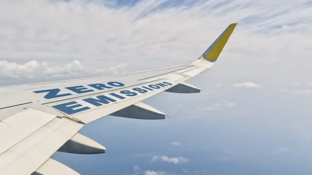 Commercial aircraft wing with zero emissions on it