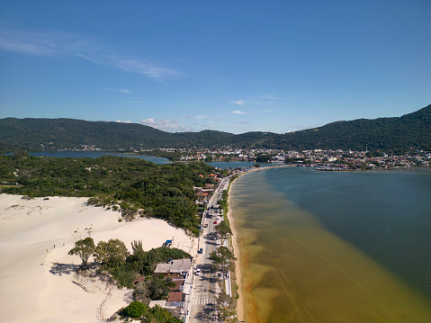 Flight over Conceição Lagoon in Florianópolis on the south coast of Brazil