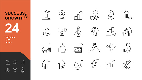 Vector illustration in modern thin line style of business icons:  personal, professional, and financial growth, progress, career. Pictograms and infographics