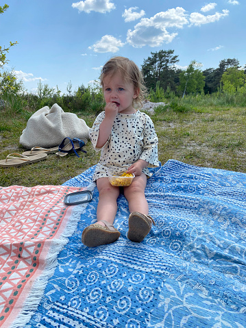 Toddler Girl enjoys a family picnic