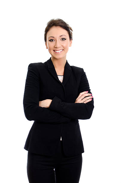 istock Smiling attractive brunette with arms folded. Isolated on white background. 153387634