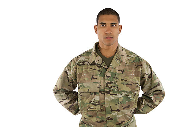 African American Soldier Standing at Parade Rest stock photo