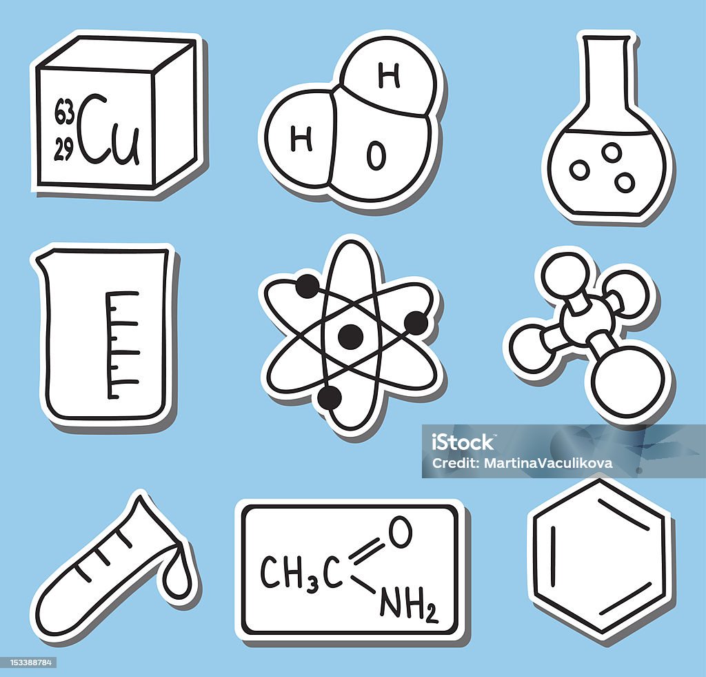 일러스트레이션 화학 아이콘-스티커 - 로열티 프리 0명 벡터 아트