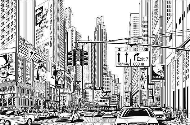ilustrações, clipart, desenhos animados e ícones de rua na cidade de nova york - new york city usa traffic street