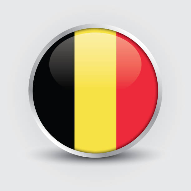 ilustraciones, imágenes clip art, dibujos animados e iconos de stock de el diseño de la bandera del círculo de bélgica se utiliza como insignia, botón, icono con reflejo de sombra - belgium belgian flag flag shield