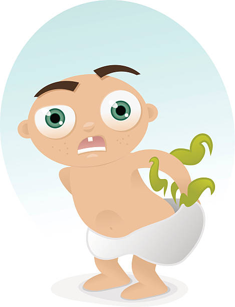 Cute baby with a smelly diaper accident Cute baby had an smelly diaper accident. Realistic eyes. Raised eyebrows. Fading background. potty mouth stock illustrations
