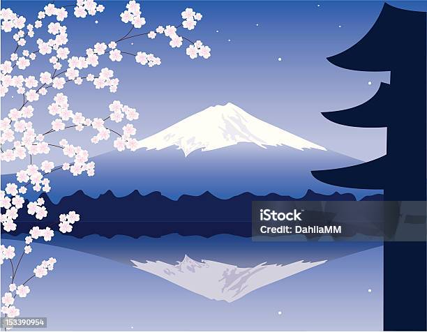 Wektor Mount Fuji Oddziały Sakura I Pagoda - Stockowe grafiki wektorowe i więcej obrazów Góra Fudżi - Góra Fudżi, Ilustracja, Japonia