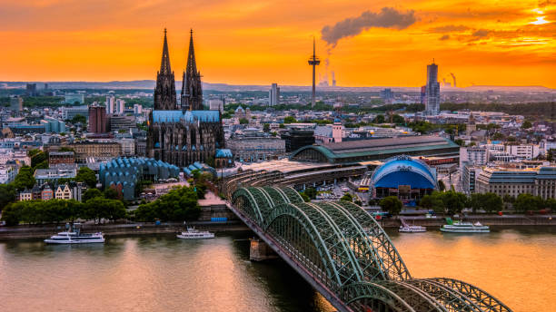 istock Cologne Koln Germany during sunset, Cologne bridge with cathedral 1533914109
