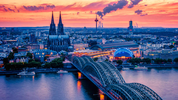 istock Cologne Koln Germany during sunset, Cologne bridge with cathedral 1533914111