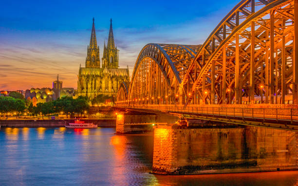 istock Cologne Koln Germany during sunset, Cologne bridge with cathedral 1533924789