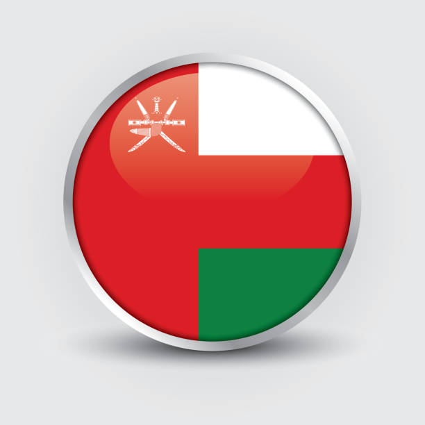 illustrations, cliparts, dessins animés et icônes de la conception du drapeau circulaire d’oman est utilisée comme badge, bouton, icône avec réflexion de l’ombre - oman flag national flag symbol