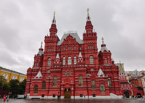 Moscow, Russia - Oct 4, 2016. Facade of State Historical Museum on Red Square in Moscow, Russia.