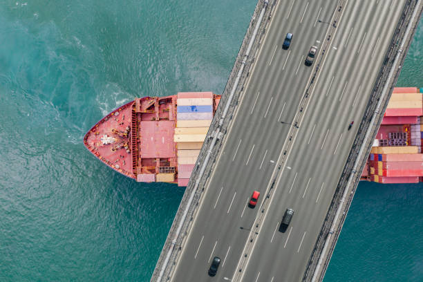 istock Aerial view of a cargo container ship passing under bridge. Istanbul Bosphorus. 1533935151