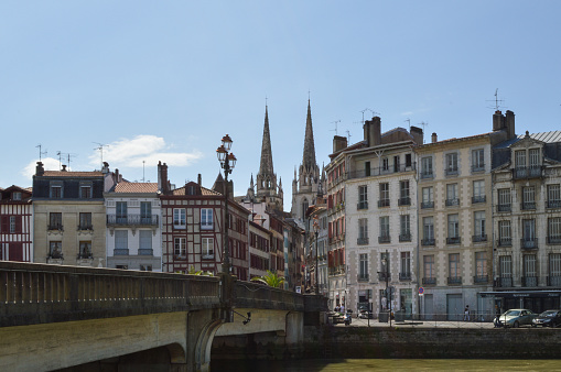 The city of Bayonne, the Nive, the Grand Bayonne district and the spiers of the cathedral
