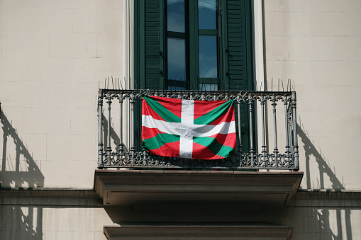 Basque Country flag hanging on a balcony