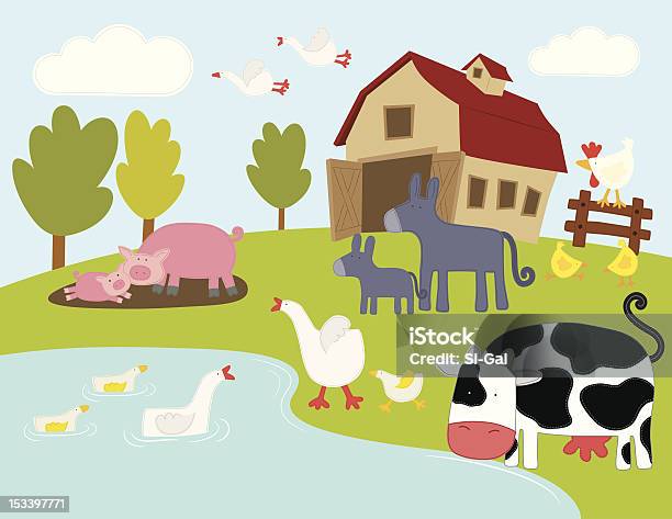 Ферма Животных Series — стоковая векторная графика и другие изображения на тему Телёнок - Телёнок, Ферма, Вода
