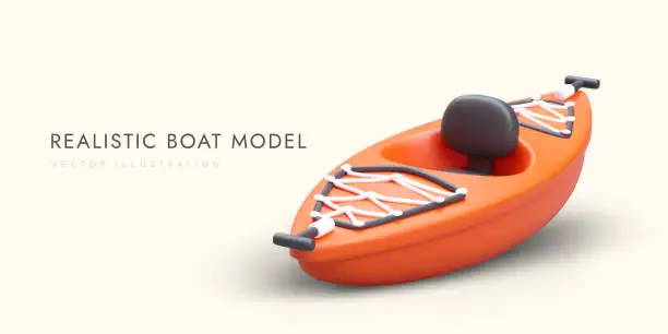 Vector illustration of Realistic model of single seater boat. Modern kayak with carrying handles