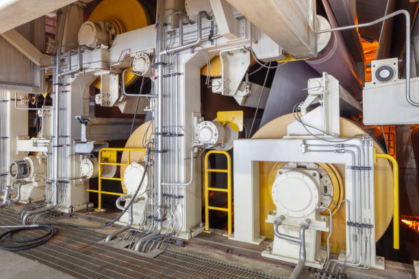 The machinery in a paper mill plant.