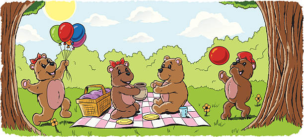 Teddy bear picnic vector art illustration