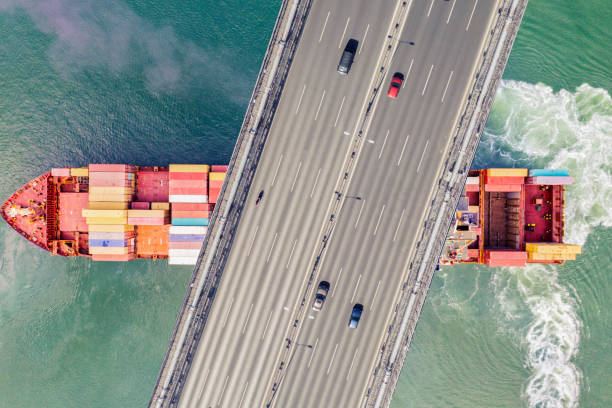 istock Aerial view of a cargo container ship passing under bridge. Istanbul Bosphorus. 1534041995