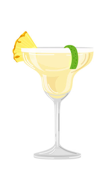 векторная иллюстрация коктейля с долькой ананаса на белом фоне в плоском стиле. - glass water freshness tonic water stock illustrations