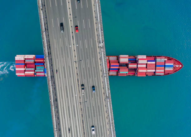 istock Aerial view of a cargo container ship passing under bridge. Istanbul Bosphorus. 1534087422