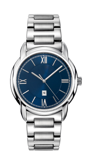 Elegant wristwatch in stainless steel with blue dial and metal bracelet