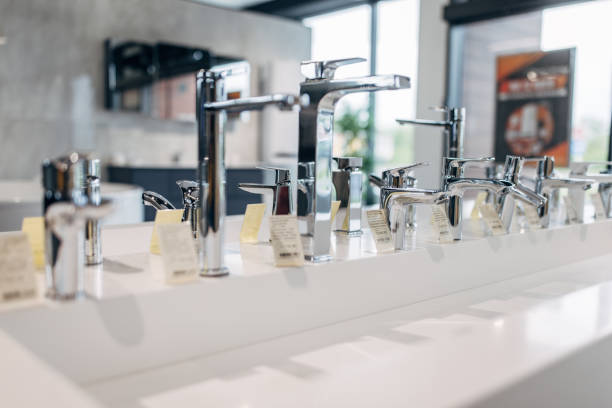 istock Modern bathroom faucets in showroom 1534092794